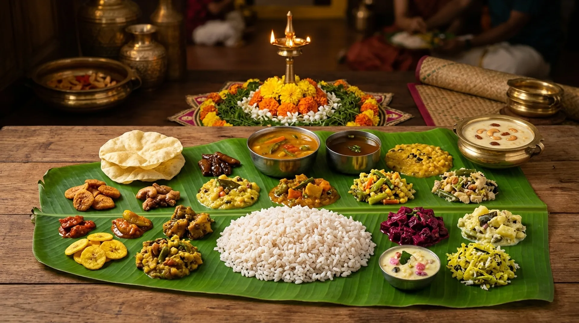 Traditional Onam Sadhya feast on banana leaf — Parotta Palace