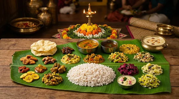 Onam Sadhya — 24 dishes on banana leaf