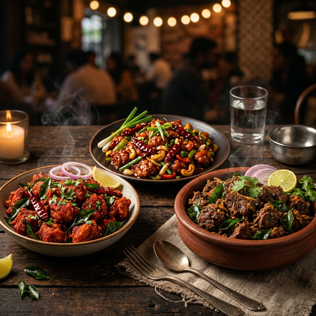 Chicken 65, Dragon Chicken and Mutton fry – best South Indian non-veg appetizers at Parotta Palace restaurant in Weldon Spring near St. Louis